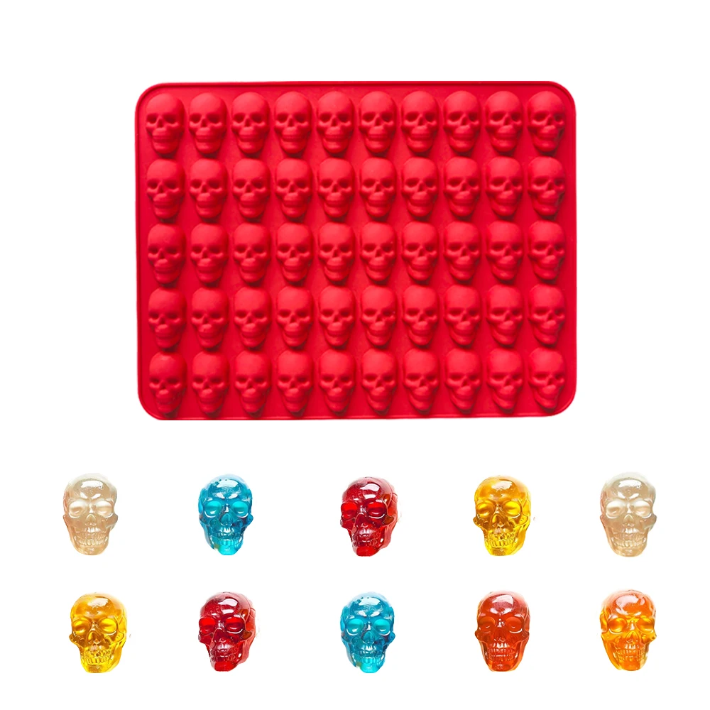 1 Stück 50-Loch-Back-Silikonform in Totenkopfform, geeignet für DIY-Schokolade, Süßigkeiten, Pudding, Kekse, Eiswürfel ﻿ Image