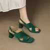 Neue Schaf Wildleder Sommer Sandalen Frauen Schuhe Karree Sandalen für Frauen Mode Handgemachte Sandalen Schuhe High Heels Schuhe Grün