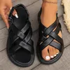 Flache Sandalen Cross Strap Bequeme Sommer Neue Mode Vielseitige Hohl Rom frauen Schuhe Beige