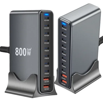 Neue Desktop-Schnellladestation 800 W GaN USB-C PD 10-Port-Ladegerät Dual 140 W PD3.1 Schnellladeadapter für Mobiltelefone und Tablets