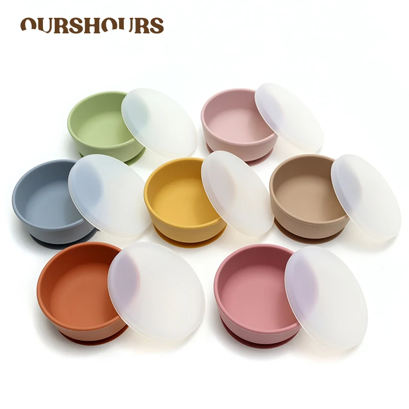 Baby-Futternäpfe aus lebensmittelechtem Silikon mit Deckel, Anti-Fall, starke Saugkraft, Esszimmerschüssel für Kleinkinder, Kinder, Training, Geschirr, BPA-frei Image