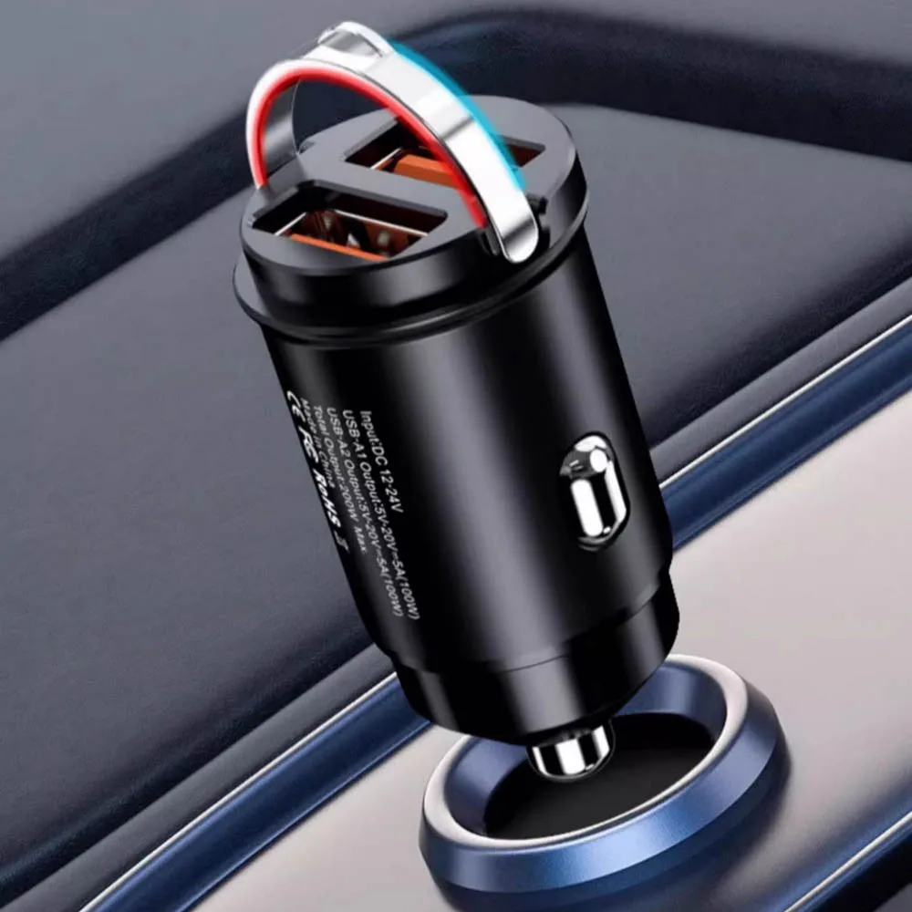 200 W Mini-Autoladegerät, Feuerzeug, schnelles Aufladen, 100 W Pd, USB, Typ C, zwei Anschlüsse, unsichtbares Metallladegerät Image