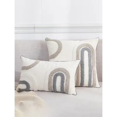 1 Stück Schwarz Grau Weiß U-förmiges Muster Kissenbezug Böhmischer Stil Schlafzimmer Wohnzimmer Sofa Taillenkissen Kissenbezug Image