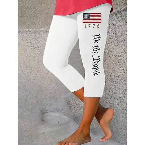 Unabhängigkeitstag patriotisches Shirt Damen Leggings Strandshorts Urlaub Vintage Mode Wadenlang Hochtaillenhose Grafik Flaggen Druck Mikro-elastisch Formal Urlaub Straße Image