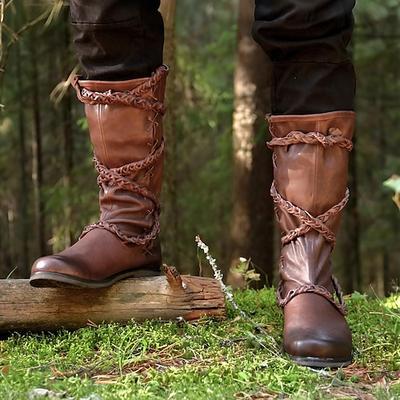 Mittelalterlich Renaissance Schuhe Stiefel Kniehohe Stiefel Ren Faire Pirat Wikinger Kreuzritter Einfach Herren Keltisch Seeräuber Halloween Maskerade Party Abend LARP Renaissance-Messe Erwachsene Image