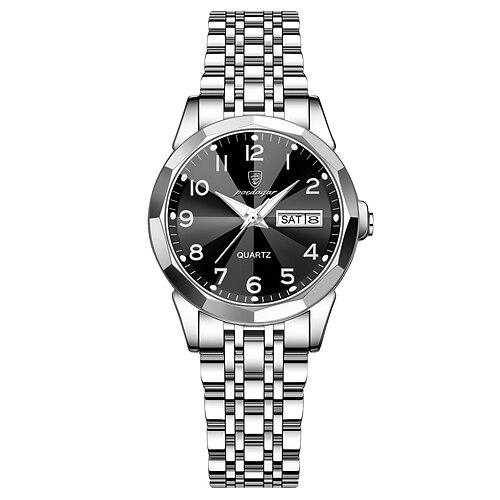 Luxus damen armbanduhr wasserdicht leuchtende datum woche frauen quarzuhr edelstahl damen uhren