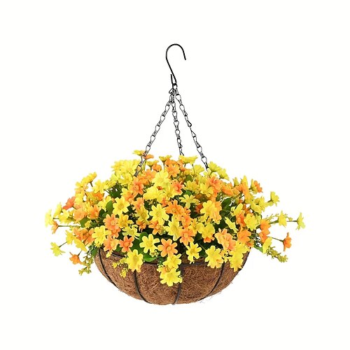 Künstliche Blumen für draußen mit Hängekorb, Hängepflanzgefäße, Blumen für Frühling, Sommer, Veranda, Garten, Terrasse, Heimdekoration Image