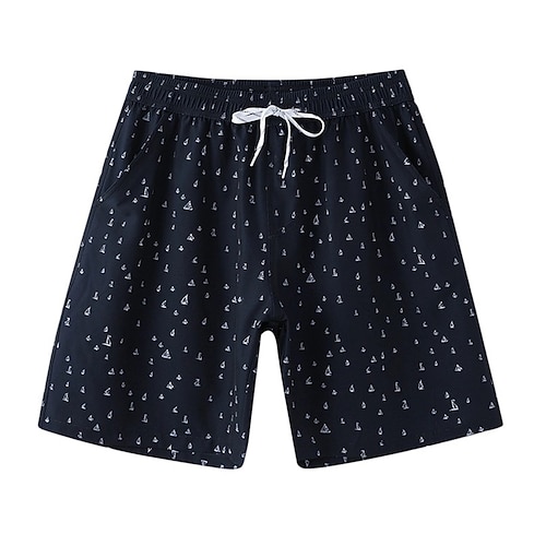 Herren Shorts Strandshorts Kordelzug Grafik Buchstabe Abstrakt Schnelltrocknend Außenbereich Knielang Outdoor Urlaub Heim Urlaub Ethno-Stil Meerblau WeißBlau Dehnbar Image