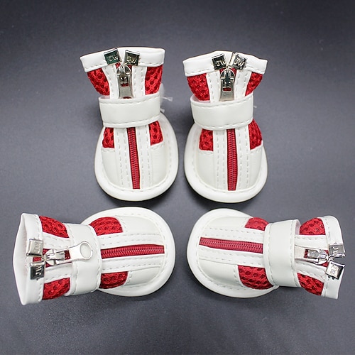 Mesh-Hundeschuhe, Haustierstiefel, atmungsaktive Hundeschuhe für kleine Hunde, wasserdichte Haustiersandalen mit rutschfester Sohle und Reißverschluss, langlebiger Haustierpfotenschutz für heißen Image