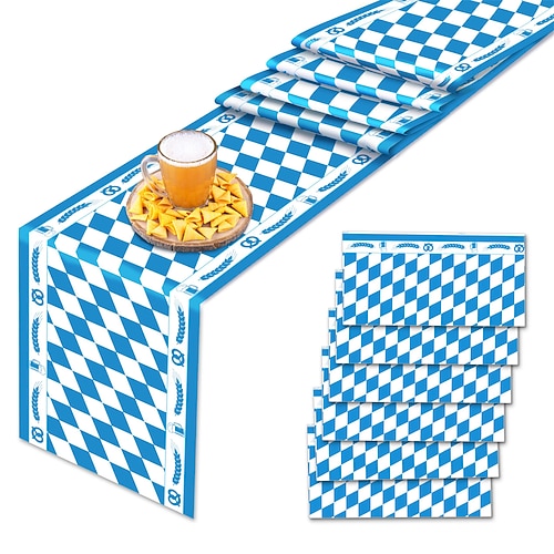 5er Pack Oktoberfest Tischdecken blau weiß karierte Tischdecken für Oktoberfest-Wunderland-Teeparty-Zubehör, rechteckige Plastiktischdecke für Camping-Picknick, Hochzeit, Geburtstagsfeier, Image