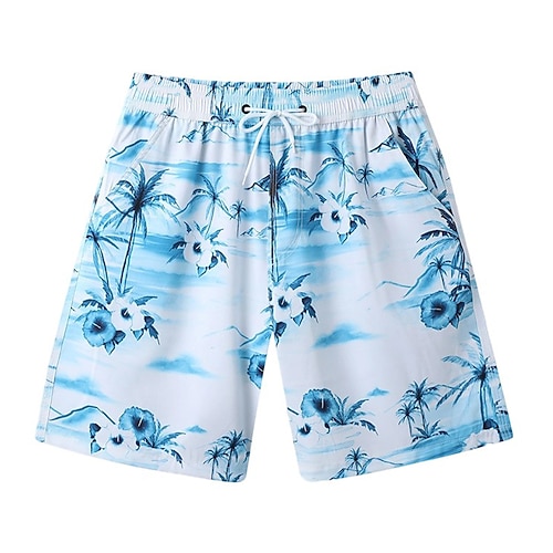Herren Shorts Strandshorts Kordelzug Grafik Blatt Tiermotiv Schnelltrocknend Außenbereich Knielang Outdoor Urlaub Heim Urlaub Ethno-Stil Meerblau Armeegrün Dehnbar Image