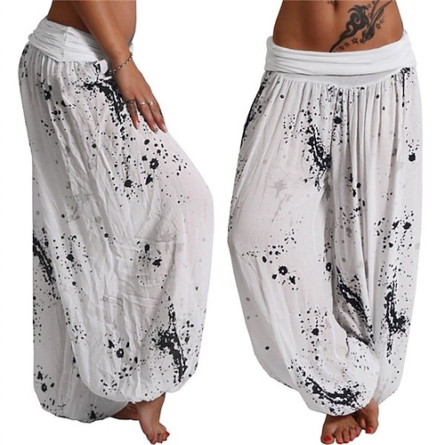 Damen Hosen Hose Palazzo-Hose Mode Boho Volle Länge Mittlere Taille Druck Elastischer Bund Bequem Mikroelastisch Straße Alltagskleidung Ausgehen Blau Weiß Gelb Rosa Sommer Normale Passform Image