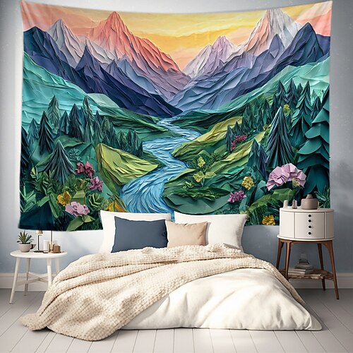 Landschaft Berg hängender Wandteppich Wandkunst großer Wandteppich Wanddekoration Fotografie Hintergrund Decke Vorhang Zuhause Schlafzimmer Wohnzimmer Dekoration Image