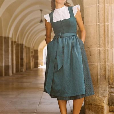 Karneval Oktoberfestbier Kostüm Kleid Dirndl Trachtenkleider Dienstmädchen Bayerisch Deutsch Wiesn Damen Karneval Bier Festival Stoff im traditionellen Stil Kleid Schürze Image