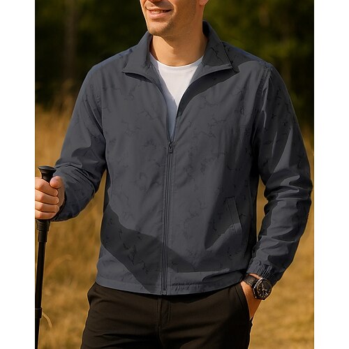 Herren Outdoorjacke Wanderjacke Außen Wasserdicht Sonnenschutz Schnelltrocknend Leicht Wanderoutfits Wanderbekleidung Frühling Herbst Jacke Tennis Golfspiel Laufen Tarnung Dunkelgrau Schwarz Weiß Image