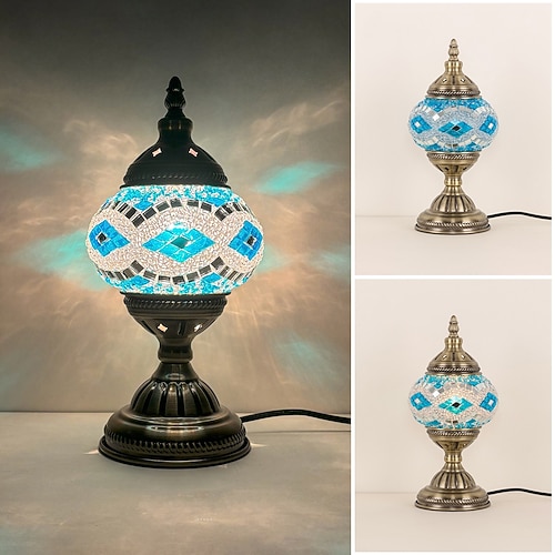 türkisches Mosaiklampen-Set, dekorativer Glastisch, Nachttischlicht für Wohnzimmer und Schlafzimmer, basteln Sie Ihre eigene Lampe, antiker Bronzesockel Image