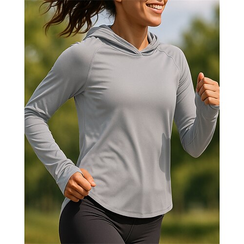 Damen Laufshirt Tennis Shirt Langarm T-Shirt Sommer Frühling Einfarbig Sonnenschutz Leicht UV-Kühlung Tennis Golfspiel Laufen Sportbekleidung Sportkleidung Schwarz Weiß Rosa Image