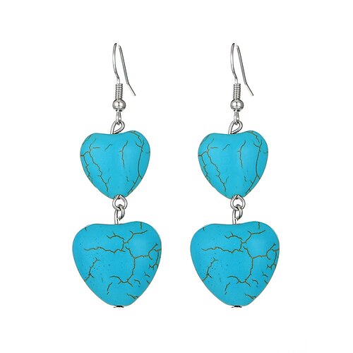 Türkisfarbene Herz-Ohrhänger im Boho-Stil für Damen – Vintage-Akzente aus Silber, baumelndes Design aus Naturstein für freigeistige Frauen, ideal für Musikfestivals, Freizeitausflüge und als Geschenk Image