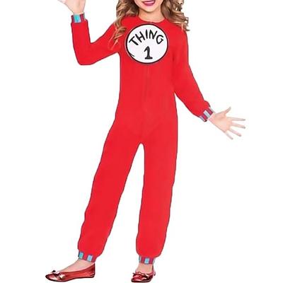 Die Katze im Hut Sache 1 Sache 2 Gruppenkostüm Overall Onesie-Kostüm Märchenfiguren Film Cosplay for Jungen Mädchen Kinder Halloween Karneval Welttag des Buches Leistung Pädagogisches Ankleiden Image