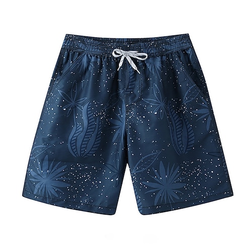 Herren Shorts Strandshorts Kordelzug Grafik Blatt Baum Schnelltrocknend Außenbereich Knielang Outdoor Urlaub Heim Urlaub Ethno-Stil Marineblau Dehnbar Image