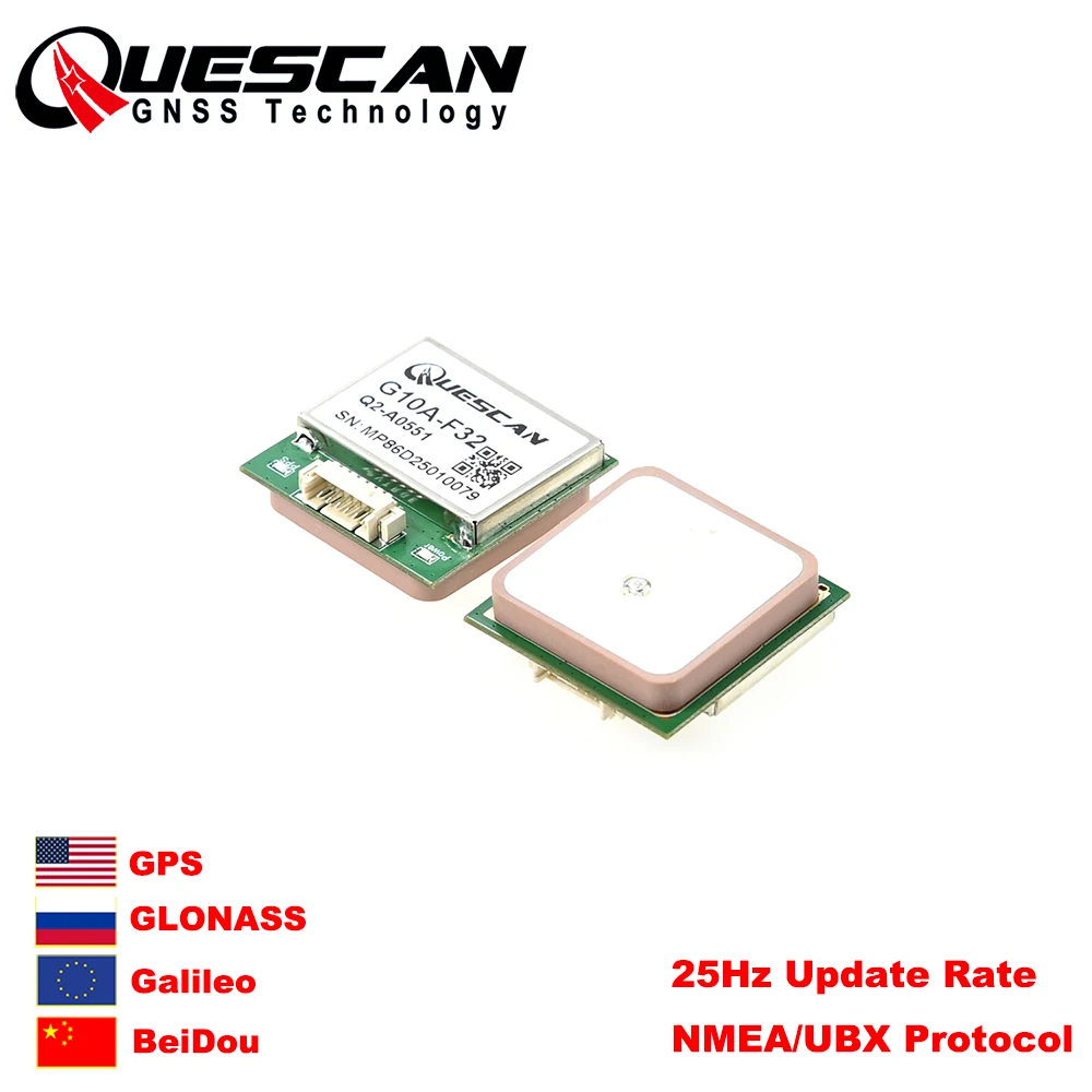 QUESCAN G10A-F32 série TTL 25Hz GPS GNSS Module M10 GPS Galileo GLONASS BeiDou QZSS SBAS NMEA protocole UBX pour compteur de vitesse GPS