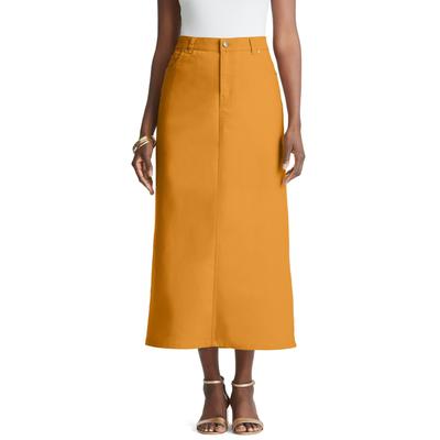 Plus Size Women's True Fit Stretch Denim Midi Skirt by Jessica London in Rich Gold (Size 28 W)