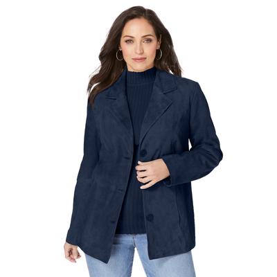 Plus Size Women's Suede Blazer by Jessica London in Navy (Size 14 W)
