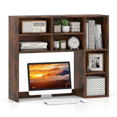 Costway Desktop Bookshelf with 7 Open Cubbies and 3 Adjustable Shelves-Brown