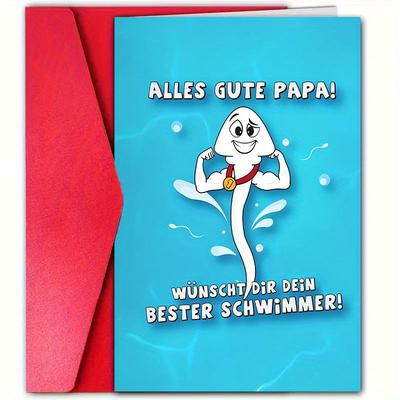 "TEMU 1pc, " In Swimming!" German Father's Day Greeting Card With Envelope, 12cm X 18cm, Dad And Who Raised Me, Ideal For Birthday Or Father's Day Decoration" Image