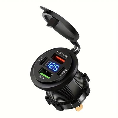 TEMU Power Outlet: Port 4, Charger Socket. 12v-24v Lighter Power Outlet. Pd 30w Usb Super Fast Charger. Charger, Suitable For Cars, Motorcycles, Trucks, Rvs, And Boats, Without Battery Image