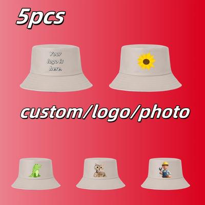TEMU 5pcs Customizable Dual-sided Bucket Hats - 100% Polyester Lightweight & Durable, Breathable Geometric Print Unisex Casual Hats For , Hand Wash/, Breathable Headgear | Hat | Customizable Headwear Image