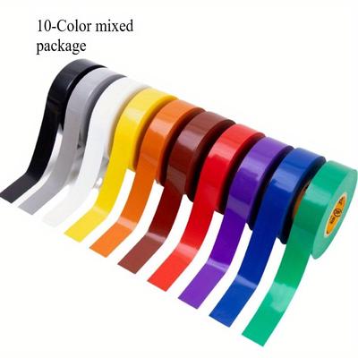 TEMU Rainbow Colored Electrical Tape (10pk) - Waterproof, Flame-retardant, Rubber Based Adhesive, Strong And Durability. Image