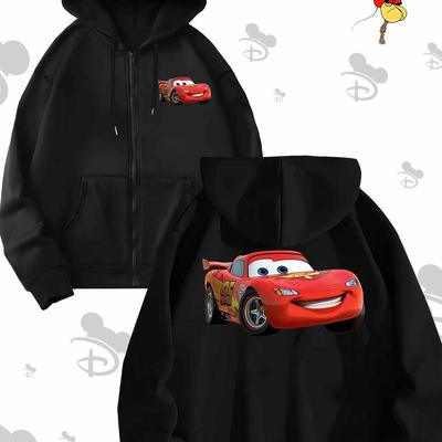 TEMU Licensed Cars Lightning Women's Hoodie - 100% Polyester 250gsm Fleece, Vibrant Cartoon Print, Drawstring Hood, Machine Washable Casual Winter Pullover Image