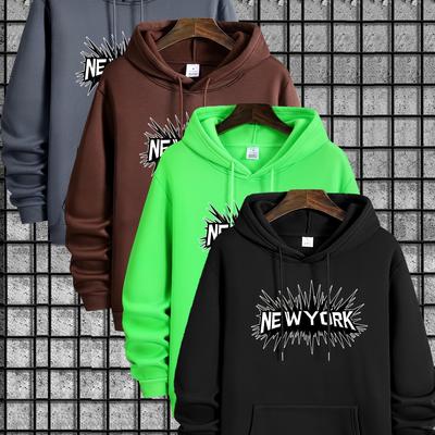 TEMU Men's 4pcs Sweater Set With New New Print, Fashionable And Casual, Drawstring Hooded Sweater, Comfortable Long-sleeved Hooded Sweater For Autumn And Winter Image