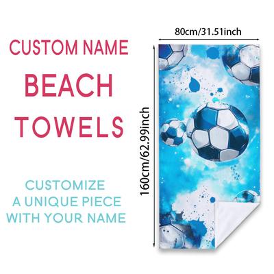 TEMU 1pc Custom Football Print Beach Towel, 100% Polyester, Quick-dry, Lightweight, Soft, Machine Washable, , Rectangular, With For Travel & Beach Use Image