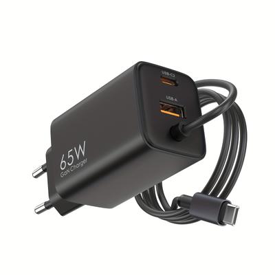 TEMU 65w Usb C Charger With Fast Charging Cable For /air, 1.5m Type-c Charging Cable Usb Adapter For Iphone 16 15 14, For Ipad Pro, For Galaxy S24 Image