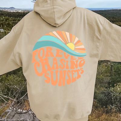 "TEMU Women's " " Graphic Hoodie - Soft Polyester Pullover With Pockets, Long Sleeve Casual Beachwear For All , Embossed Sunrise Design, White" Image