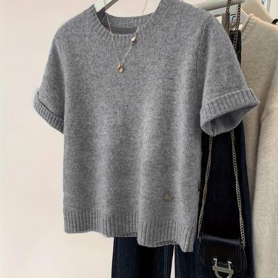 TEMU Women's Elegant Minimalist Top With Round Neck & -on Patch - Versatile Spring/summer Shirt, Japanese-korean Inspired Casual To Dressy Blouse Image