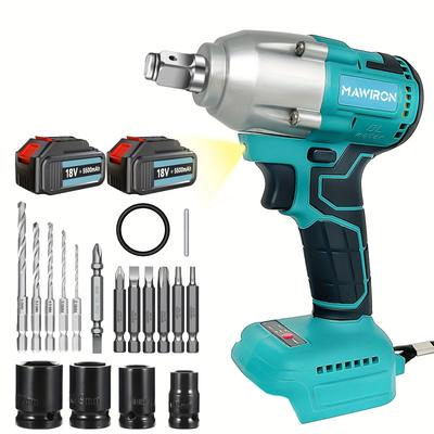 TEMU Cordless Impact Wrench High Torque Compatible With Makita 18v Battery, With 2*5.5ah Batteries, 5 Sockets, Storage Tool Box, Variable For Home And Car Repair Image