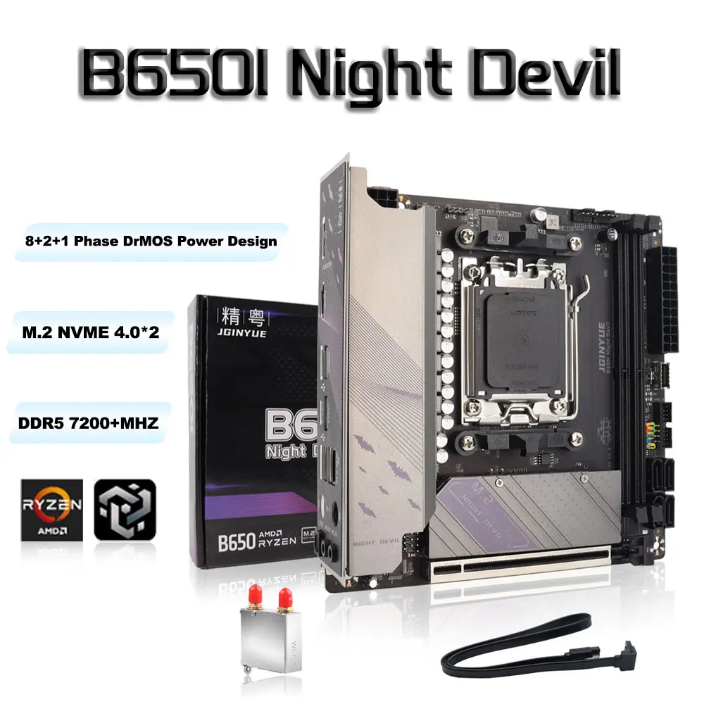 JGINYUE B650 ITX Motherboard DDR5 Mini AM5 Ryzen Motherboard unterstützt CPU 9600X/7800X3D/7500F (AMD B650/AM5 Schnittstelle) Image