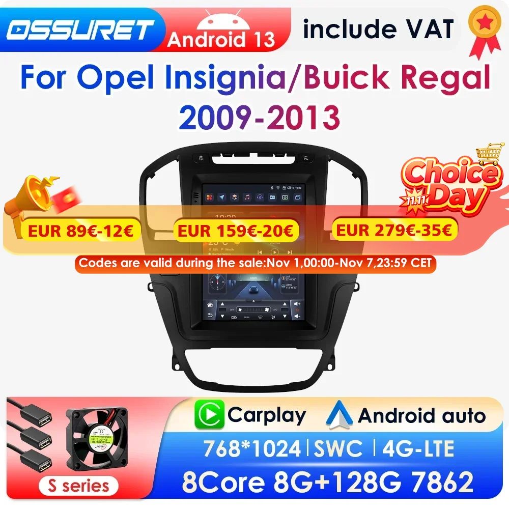 2 din android 13 Autoradio für Opel Insignia Buick Regal 9,7-Multimedia Stereo Zoll vertikaler Bildschirm Carplay Image