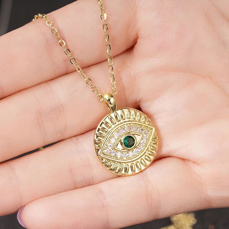 Huitan Hip Hop Green Evil Eye Design Anhänger Halskette für Frauen Rock Stil Mädchen Hals Zubehör Gold Farbe Luxus Hals Schmuck