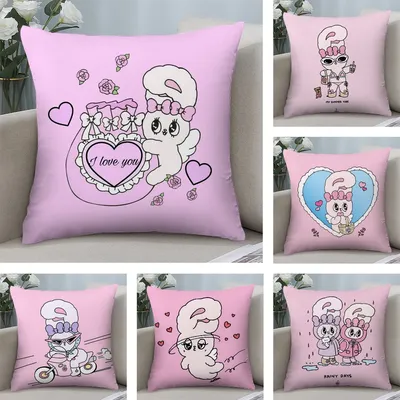 Rosa E-Esther Bunny Kissenbezug, Plüschstoff, weicher doppelseitiger Druck, Sofa-Kissenbezug, Überwurf-Kissenbezüge Image