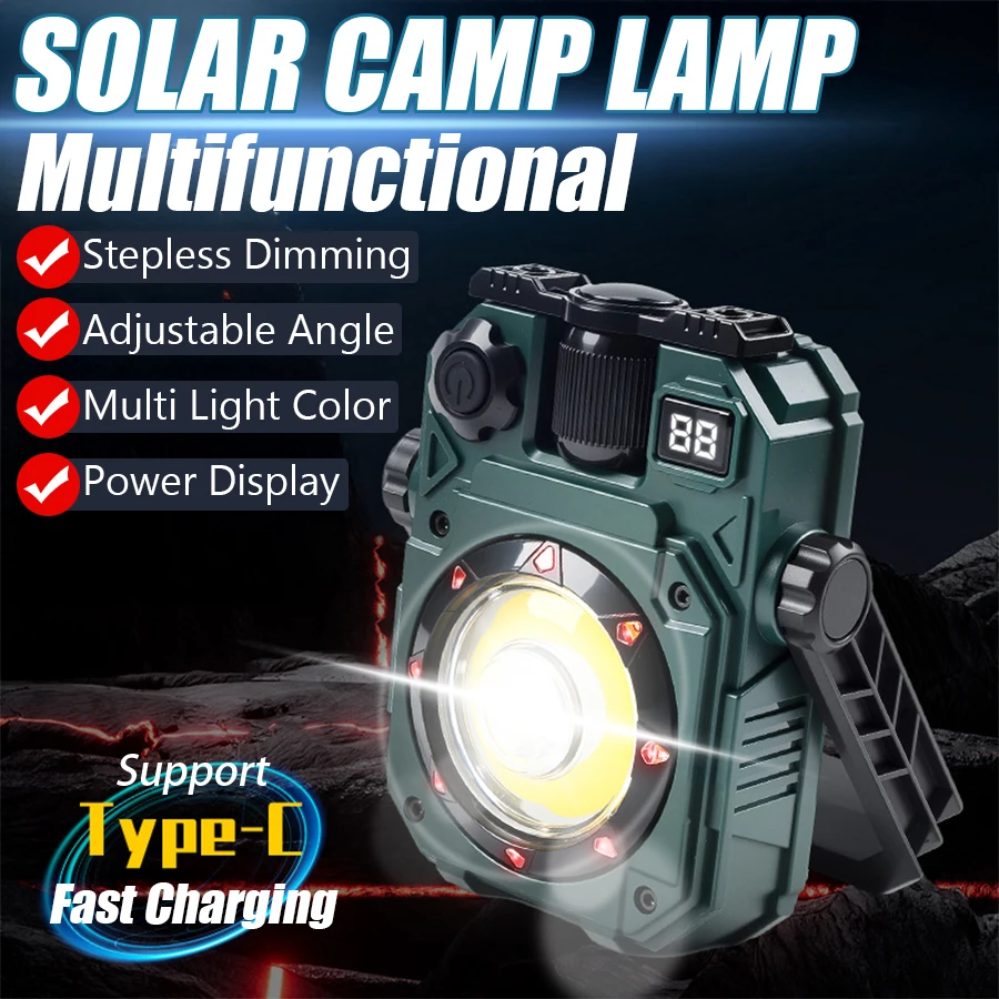 Tragbare LED-Campingleuchte für den Außenbereich, wiederaufladbare USB-Taschenlampe, magnetische Arbeitsleuchte mit stufenloser Dimmfunktion, Taschenlampe, Zeltlaterne