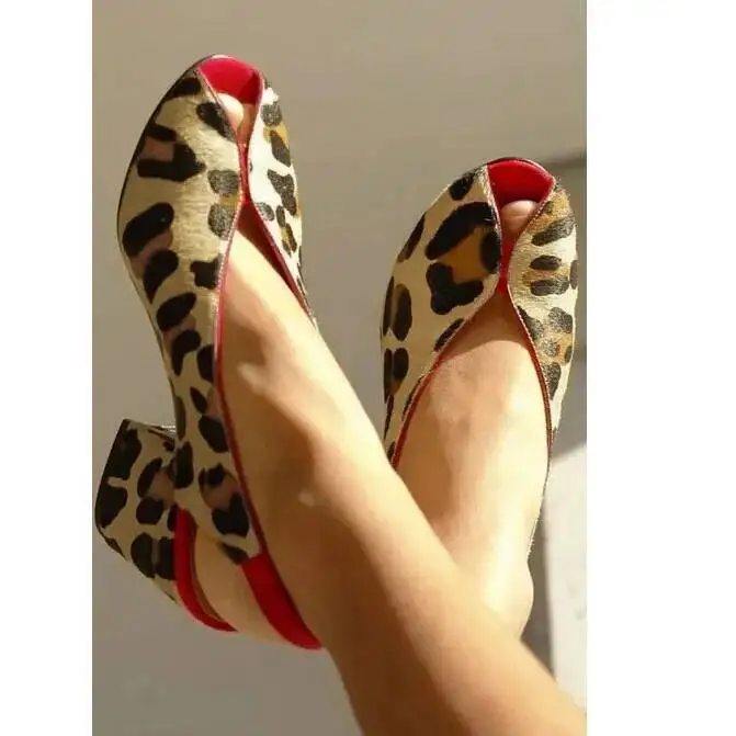 Leopard Print Peep Toe Slingback Women's Sandals Chunky Heels Sandals Office Shoes