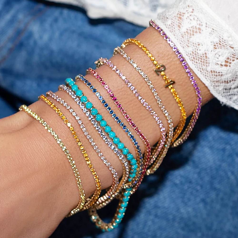 NEUE Angekommene Hohe Qualität 5A Zirkonia Bunte CZ Tennis Kette Armband Für Frauen Mode Gold Farbe Party Geschenk Schmuck Image