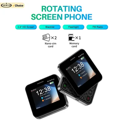 SERVO R18 PRO Rotating Screen Mini Mobile Phone 2 SIM Standby 2.4" Screen Magic Voice Rear Camera 2G GSM Pocket Slide Cellphones