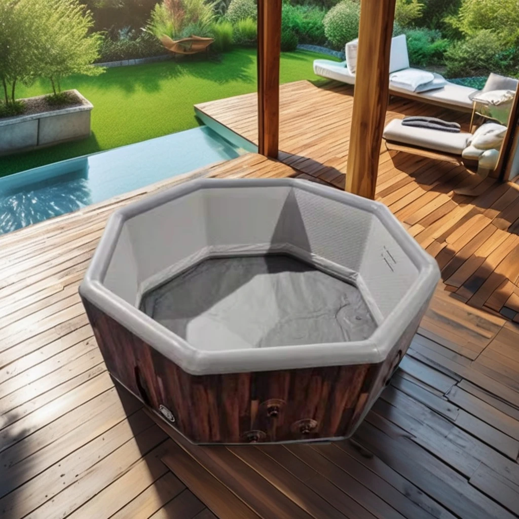 Fabrik Preis PVC Aufblasbare Whirlpools Runde Holz Spa Abdeckung Mit Drop Stitch Material Outdoor Spa Schwimmen Massage Pool Image