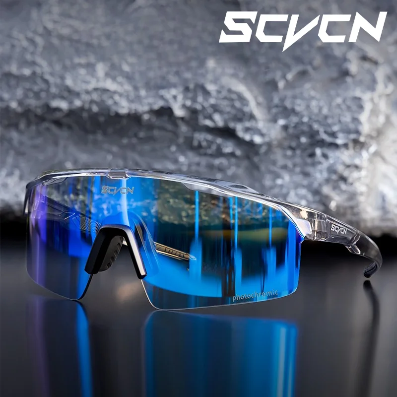 SCVCN Blaue photochrome Fahrrad-Sonnenbrille für Herren, blaue Photochromie-Brille, Cycl Mountain, neue Fahrradbrille, Sportbrille Image