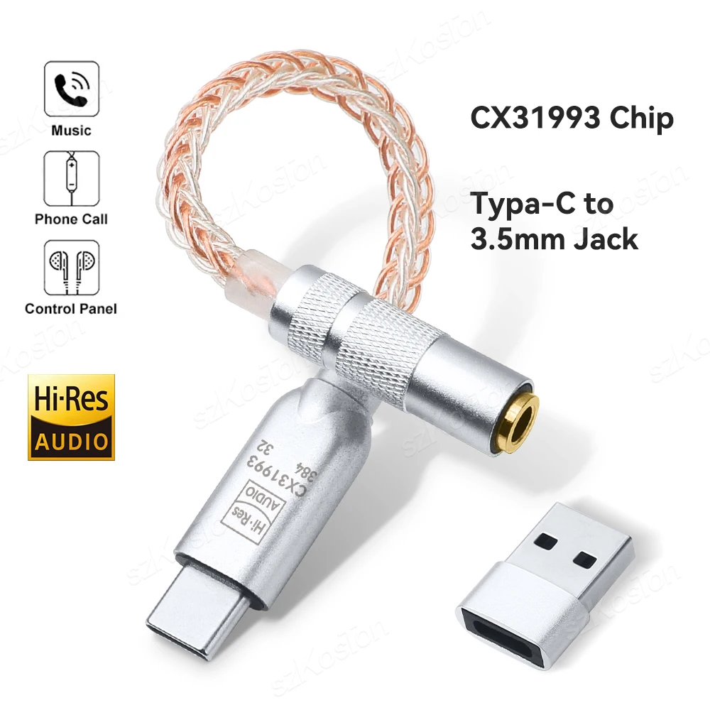 CX31993 DAC HiFi-Kopfhörerverstärker Typ C auf 3,5 mm Adapter 32b/384kHz Audio-Decoder IEM AMP für iPhone15 Samsung Konverter Image